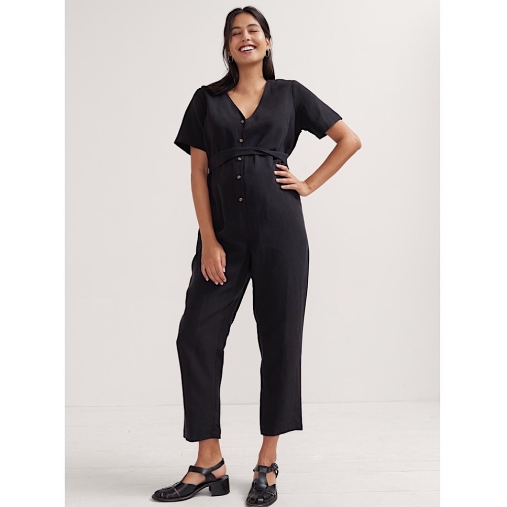 HATCH The Noelle Jumpsuit Maternity Linen Blend Black